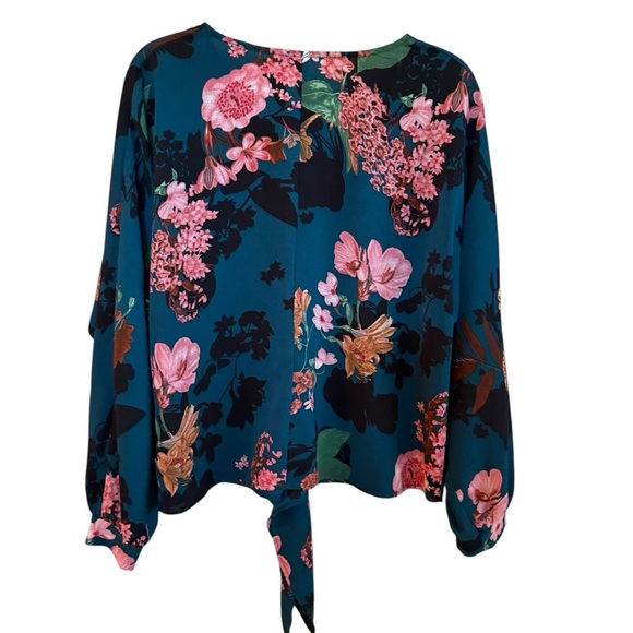 Umgee Teal Floral Tie-Front Blouse Sz.S - Picture 3 of 6